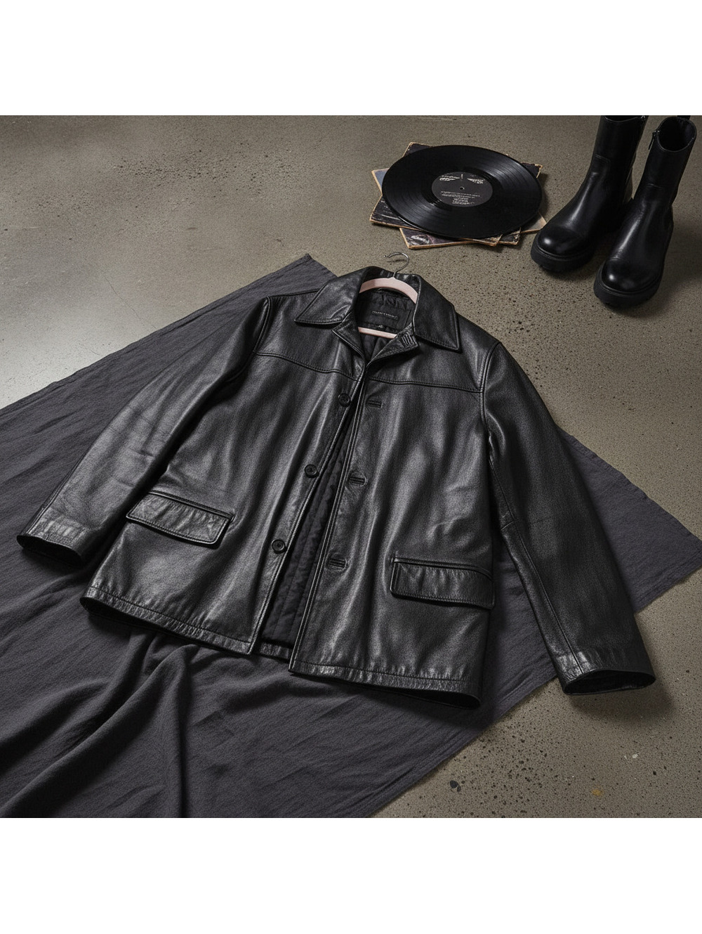 Vintage 90s Banana Republic Black Leather Car Coat